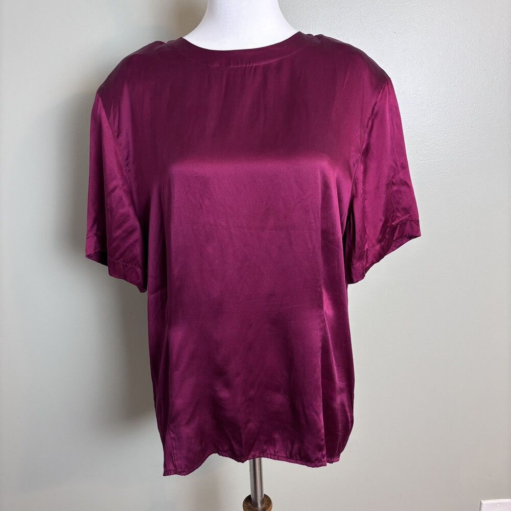 VTG 90s Y2K Jones New York 100% Silk Satin Blouse Top Jewel Tone Magenta Sz 10